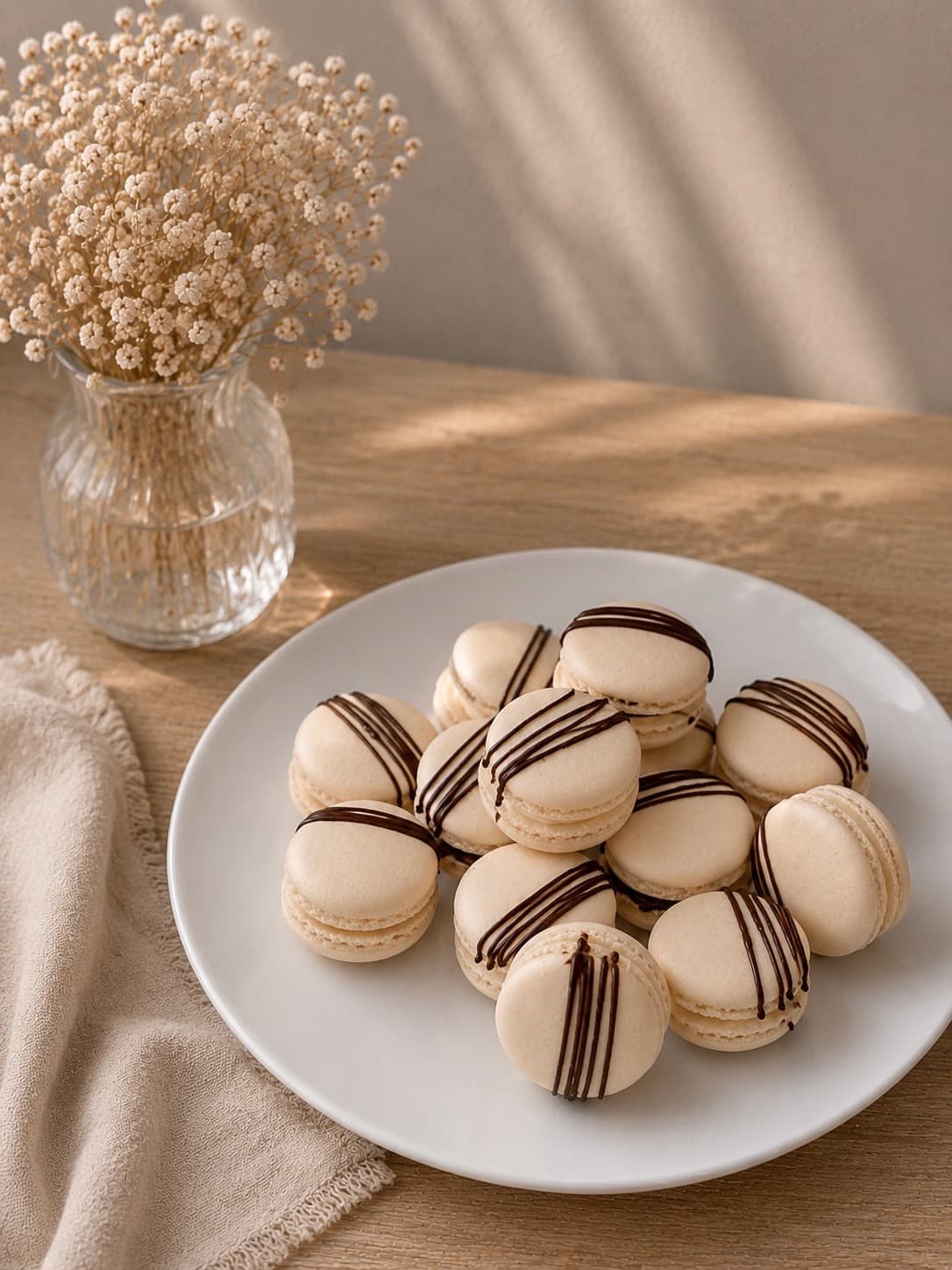 Vanilla chocolate drizzle macarons